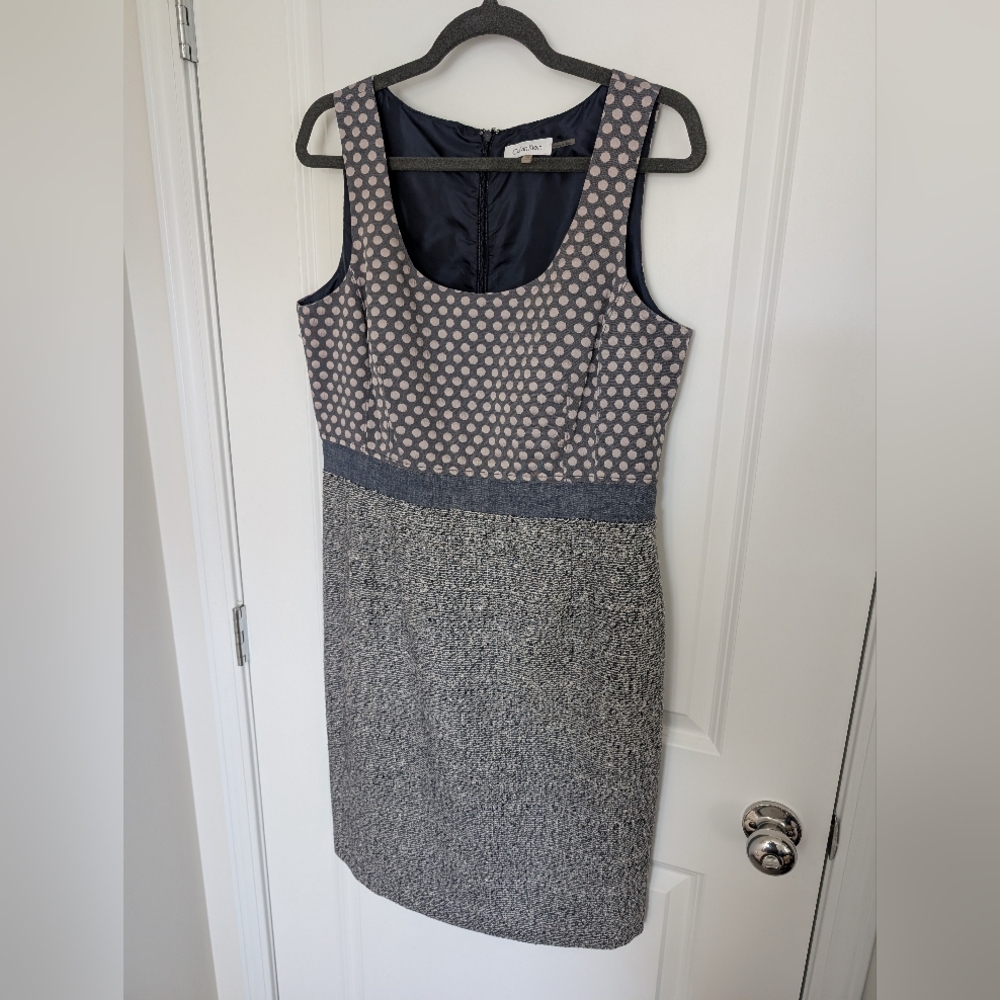 Calvin Klein Women's Size 14 Cotton/Wool Blend Polka Dot Midi Dress